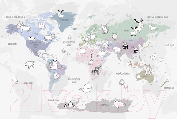 Изображение товара Фотообои листовые Vimala Детская карта с животными (270x400)