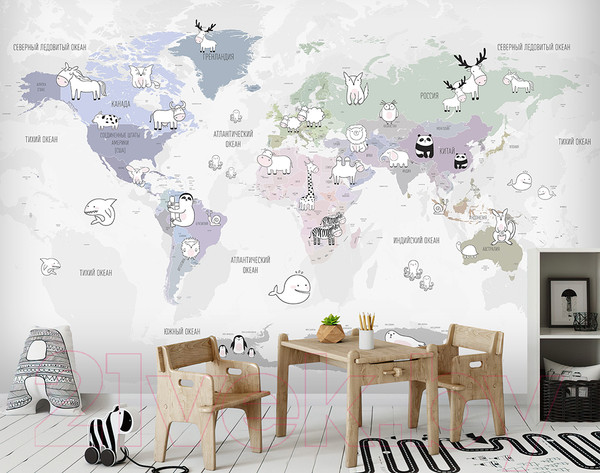Изображение товара Фотообои листовые Vimala Детская карта с животными (270x400)