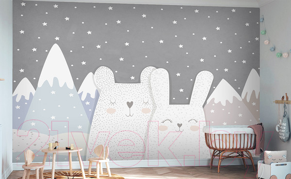 Изображение товара Фотообои листовые Vimala Ночные горы с зайцами (270x400)