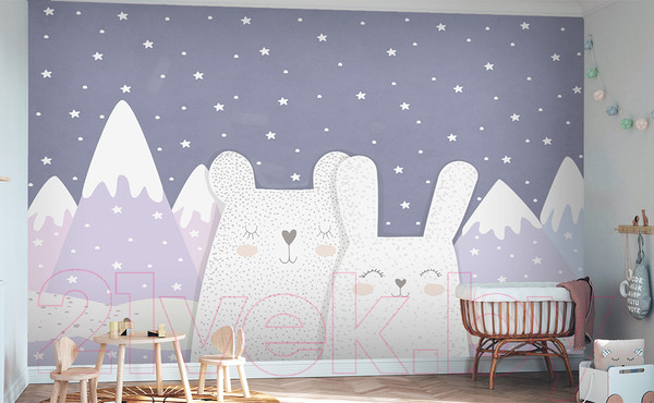 Изображение товара Фотообои листовые Vimala Ночные горы с зайцами 2 (270x400)