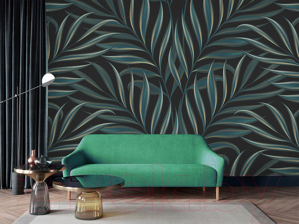 Изображение товара Фотообои листовые Vimala Пальмовые листья на черном (270x400)