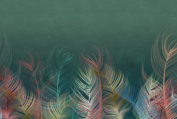 Изображение товара Фотообои листовые Vimala Перья на зеленом (270x400)