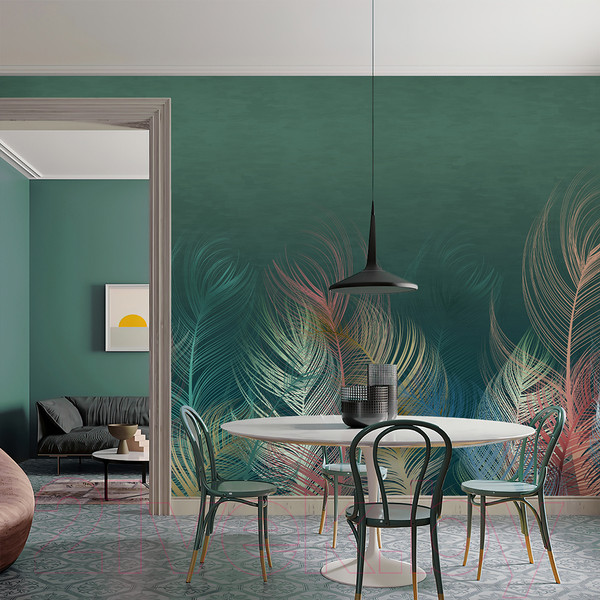 Изображение товара Фотообои листовые Vimala Перья на зеленом (270x400)