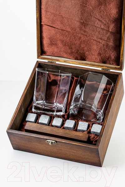 Изображение товара Набор для виски AMIRO ABW-103W В деревянной шкатулке (2 стакана, 6 камней)