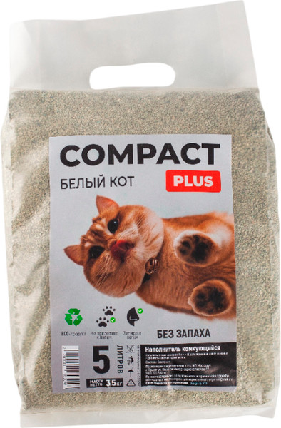 Изображение товара Наполнитель для туалета Белый кот Compact Plus комкующийся (5л/3.5кг)