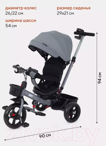 Изображение товара Трехколесный велосипед с ручкой Rant Basic Ghost / RB250 (серый)