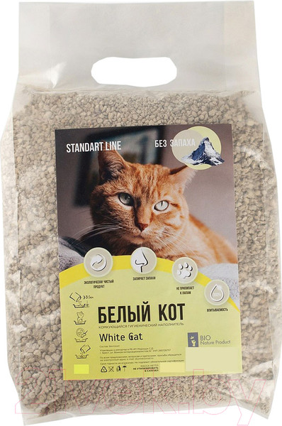 Изображение товара Наполнитель для туалета Белый кот Standart Line комкующийся (10л/7кг)