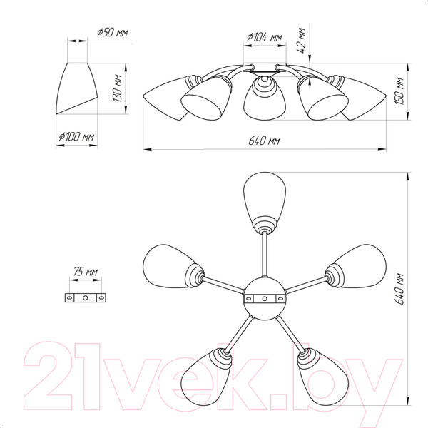 Изображение товара Люстра Элетех Китти 151 НПБ 01-5х60-134 Е27 / 1005405001 (белый/хром)