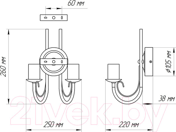 Изображение товара Бра Элетех Классик 521 НББ 01-2х60-108 Е27 / 1005404789 (белый муар)