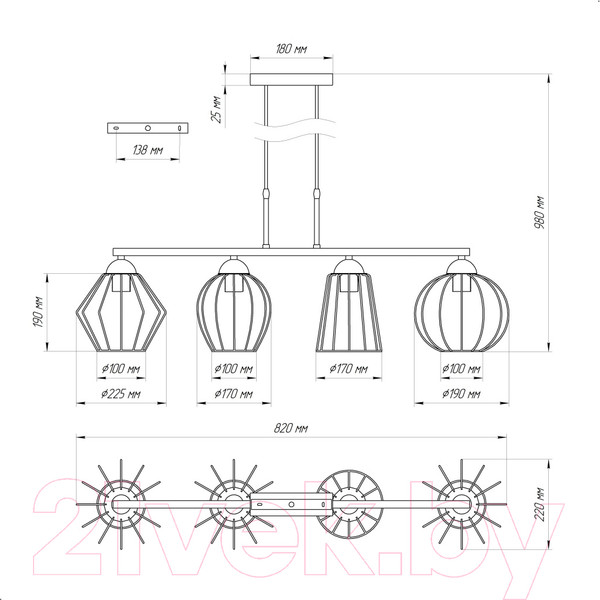 Изображение товара Люстра Элетех Конти 241 НСБ 01-4х60-109 Е27 / 1005405026 (черный муар/медь)