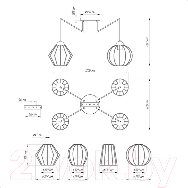 Изображение товара Люстра Элетех Конти 242 НСБ 01-4х60-110 Е27 / 1005405028 (черный муар/медь)
