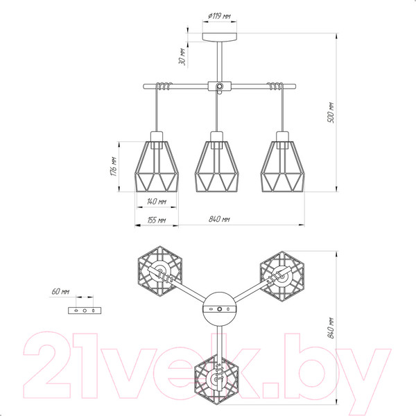 Изображение товара Люстра Элетех Магна 131 НПБ 01-3х60-220 Е27 / 1005404961 (черный муар)