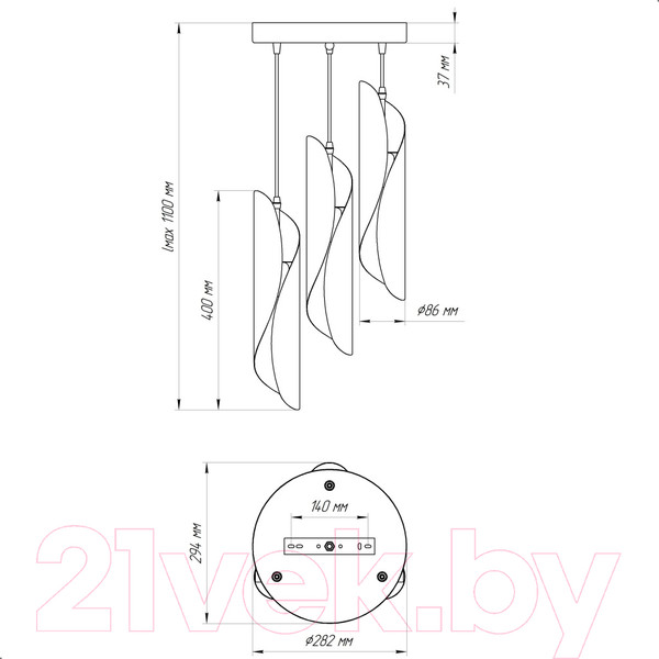 Изображение товара Люстра Элетех Маэстро 2 233 НСБ 01-3х60-157 Е27 / 1005404628 (черный/золото)