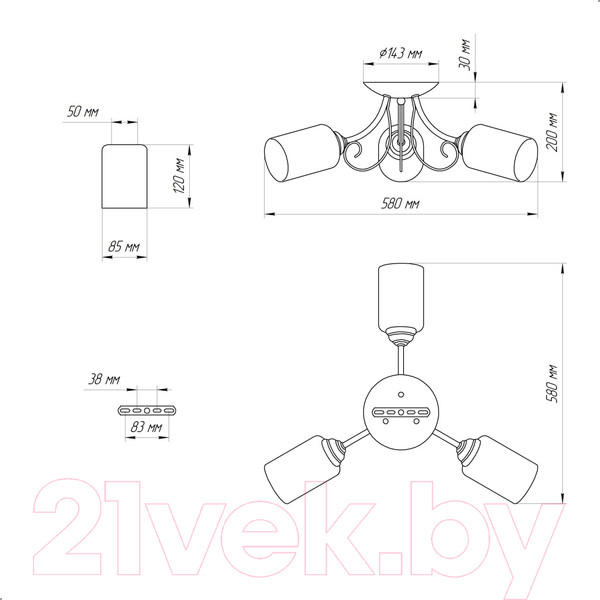 Изображение товара Люстра Элетех Мия 131 НСБ 01-3х60-152 Е27 / 1005405007 (хром)