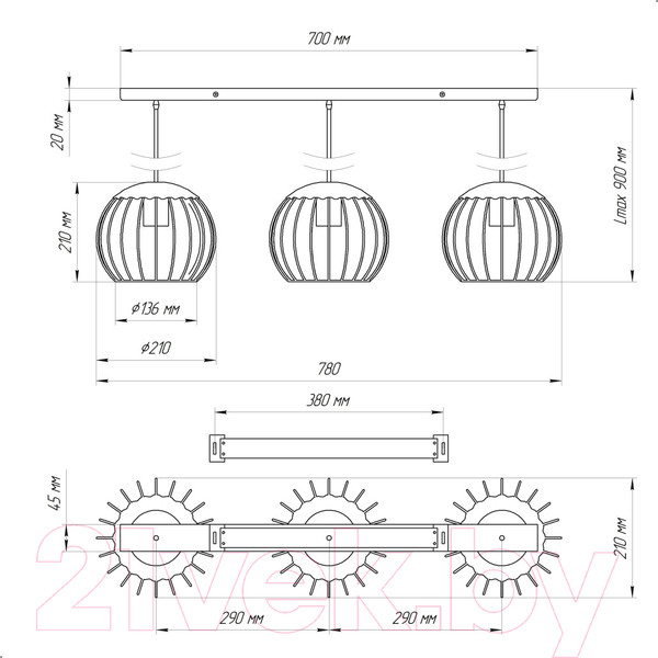 Изображение товара Потолочный светильник Элетех Рио 231 НСБ 01-3х60-155 Е27 / 1005404573 (хром)