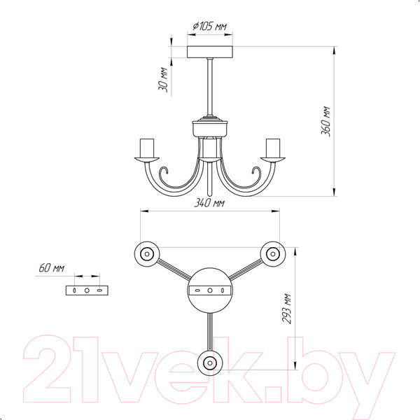 Изображение товара Люстра Элетех Рустика 133 НСБ 01-3х60-144 Е14 / 1005404243 (белый патина)