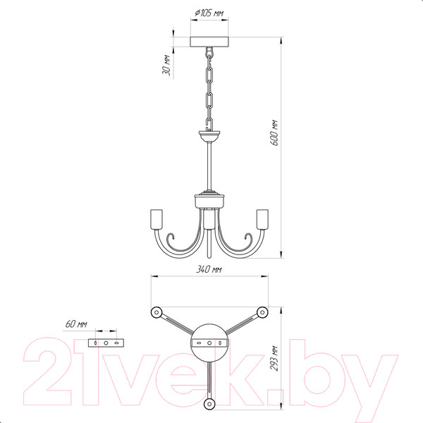 Изображение товара Люстра Элетех Рустика 231 НСБ 01-3х60-134 Е14 / 1005404139 (белый)