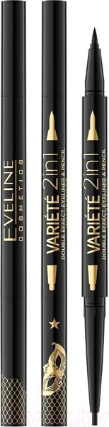 Изображение товара Карандаш для глаз Eveline Cosmetics Variete Ultra Black 2в1 Двусторонний водостойкий