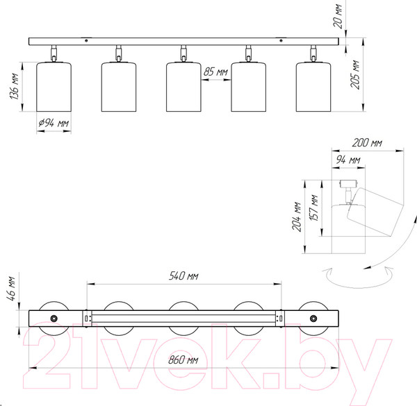 Изображение товара Спот Элетех НПБ 01-5х60-513 / 1005404522 (черный матовый)