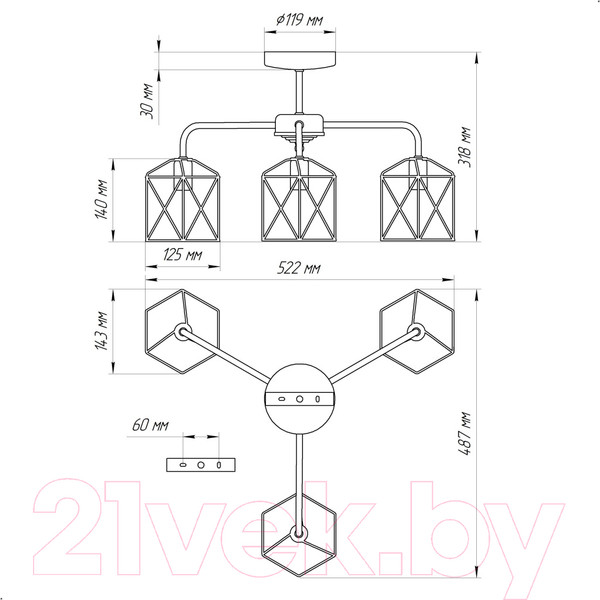 Изображение товара Люстра Элетех Стелла 131 НПБ 01-3х60-202 Е27 / 1005404671 (белый муар)