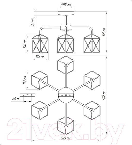 Изображение товара Люстра Элетех Стелла 161 НПБ 01-6х60-142 Е27 / 1005404670 (белый муар)