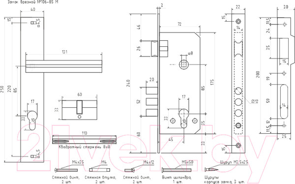 Изображение товара Замок врезной Нора-М N106-85 M / 16116 (старая бронза)