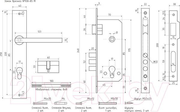 Изображение товара Замок врезной Нора-М N108-85 M / 17104 (графит)
