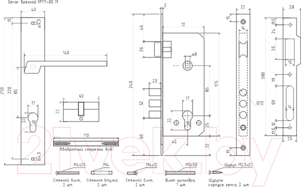 Изображение товара Замок врезной Нора-М N111-85 M / 16292 (матовый кофе)