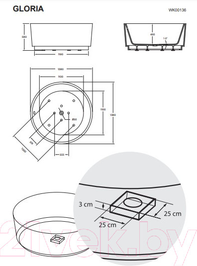 Изображение товара Ванна акриловая Wellis Gloria 138х58 / WK00136