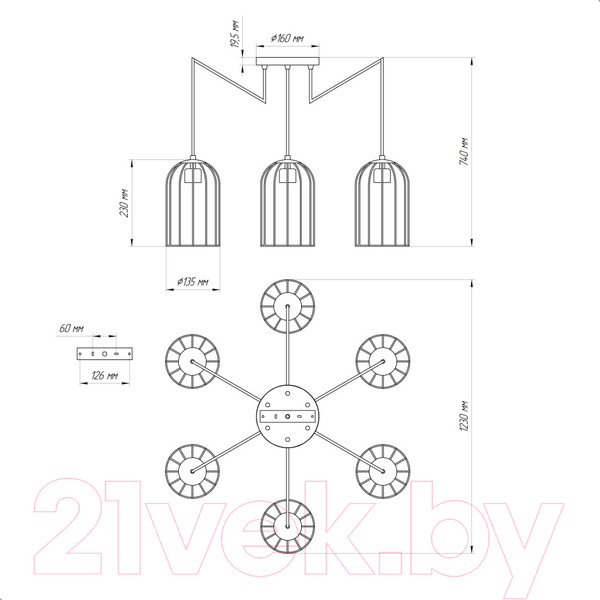 Изображение товара Люстра Элетех Танго 161 НСБ 01-6х60-104 Е27 / 1005405019 (черный муар)