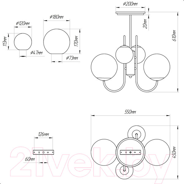 Изображение товара Люстра Элетех Тефия 241 НСБ 01-4х40-101 / 1005405125 (черный)