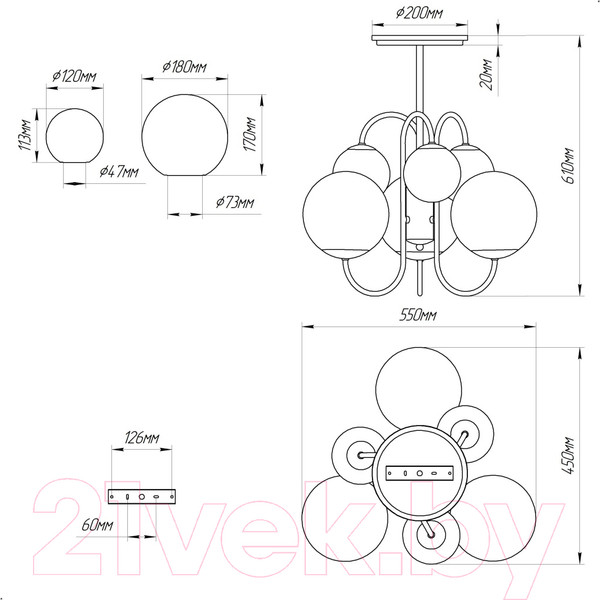 Изображение товара Люстра Элетех Тефия 261 НСБ 01-6х40-101 / 1005405126 (черный)