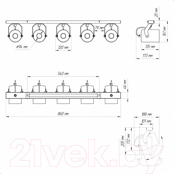 Изображение товара Спот Элетех Трек НПБ 01-5х60-514 / 1005404532 (черный матовый)