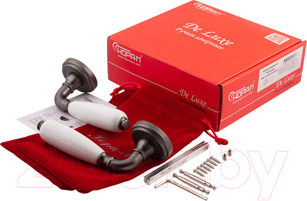 Изображение товара Ручка дверная Нора-М Галисия J (белый фарфор/застаренное серебро)