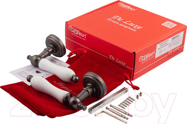 Изображение товара Ручка дверная Нора-М Каталония J (белый фарфор/застаренное серебро)