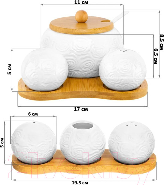 Изображение товара Набор для специй Elan Gallery Розы +держатель для зубочисток / 540429+2 (6пр)