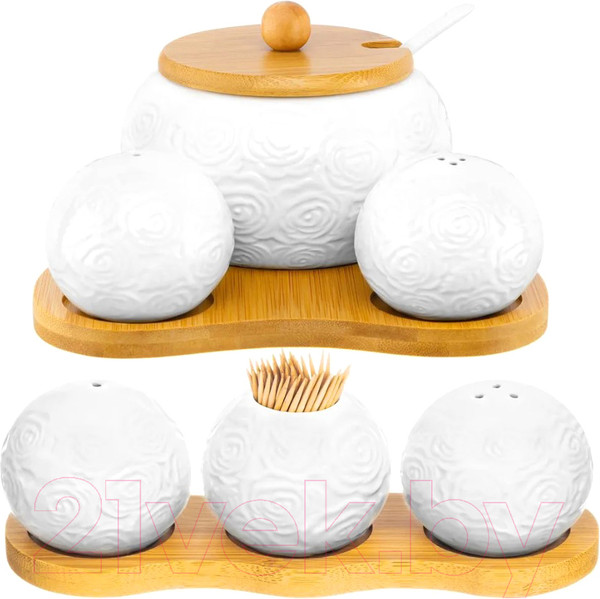 Изображение товара Набор для специй Elan Gallery Розы +держатель для зубочисток / 540429+2 (6пр)