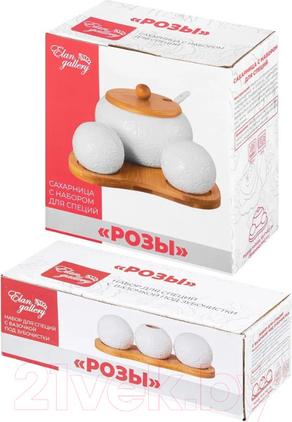 Изображение товара Набор для специй Elan Gallery Розы +держатель для зубочисток / 540429+2 (6пр)