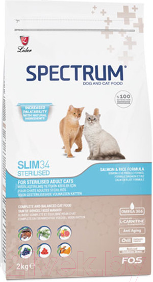 Изображение товара Сухой корм для кошек Spectrum Adult Slim34 для стерилизованных,контроль веса с лососем и рисом (2кг)