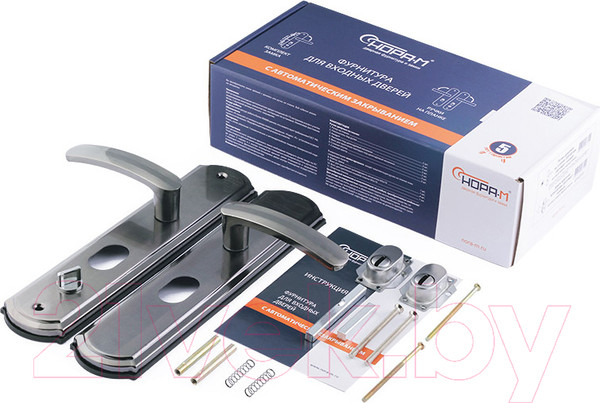 Изображение товара Ручка дверная Нора-М 300-68мм Автомат (правая матовый никель/черный никель)