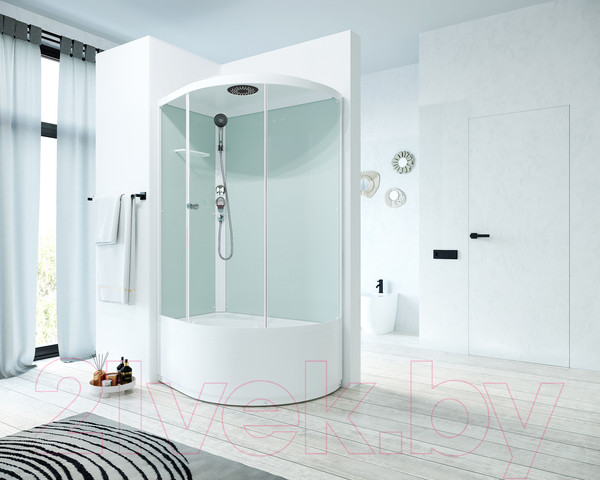 Изображение товара Душевая кабина Domani-Spa Simple 128 High L / DS01Sm128LHWCl00-V1.2 (белый/прозрачное стекло)