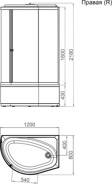 Изображение товара Душевая кабина Domani-Spa Simple 128 High R / DS01Sm128RHWCl00-V1.2 (белый/прозрачное стекло)