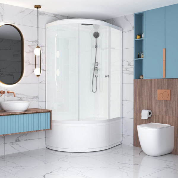 Изображение товара Душевая кабина Domani-Spa Simple 128 High R / DS01Sm128RHWCl00-V1.2 (белый/прозрачное стекло)