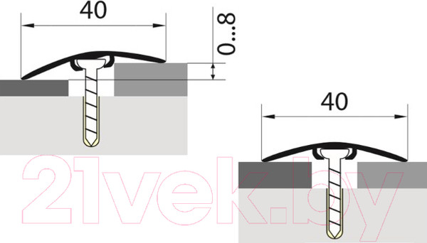 Изображение товара Порог Русский Профиль Анодированный разноуровневый с дюбелем 40мм 1.8м (серебро матовое)