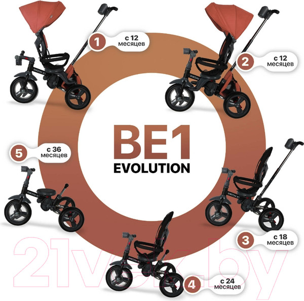 Изображение товара Трехколесный велосипед с ручкой Nuovita Bamzione BE1 (терракотовый)