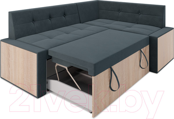 Изображение товара Уголок кухонный мягкий Mebel-Ars Таллин правый 210x83x140 (велюр серо-синий HB-178 26)