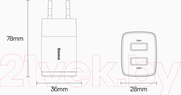 Изображение товара Адаптер питания сетевой Baseus Compact Charger 2U 10.5W EU / CCXJ010201 (черный)