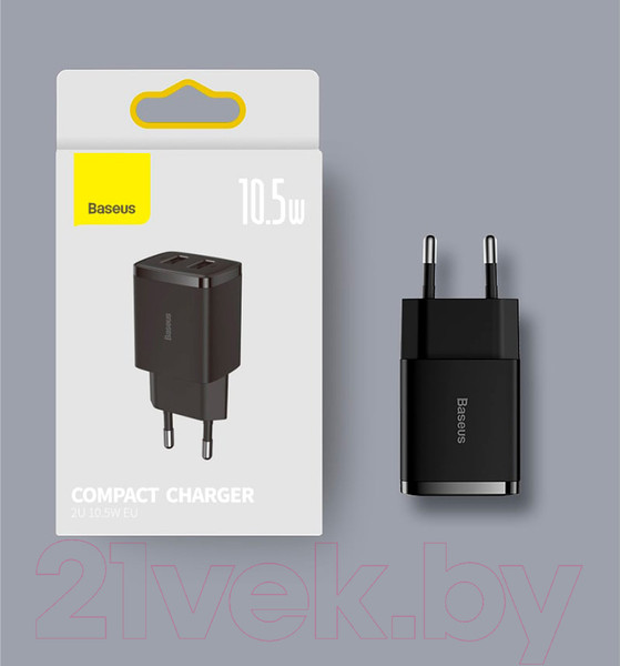 Изображение товара Адаптер питания сетевой Baseus Compact Charger 2U 10.5W EU / CCXJ010201 (черный)