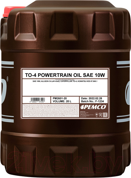 Изображение товара Трансмиссионное масло Pemco TO-4 Powertrain Oil SAE 10W / PM2601-20 (20л)