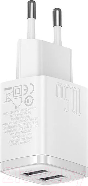 Изображение товара Адаптер питания сетевой Baseus Compact Charger 2U 10.5W EU / CCXJ010202 (белый)